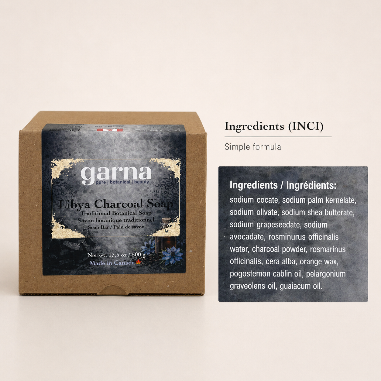 Savon au charbon de Garna – Savon artisanal moderne et pur pour le bain et la douche