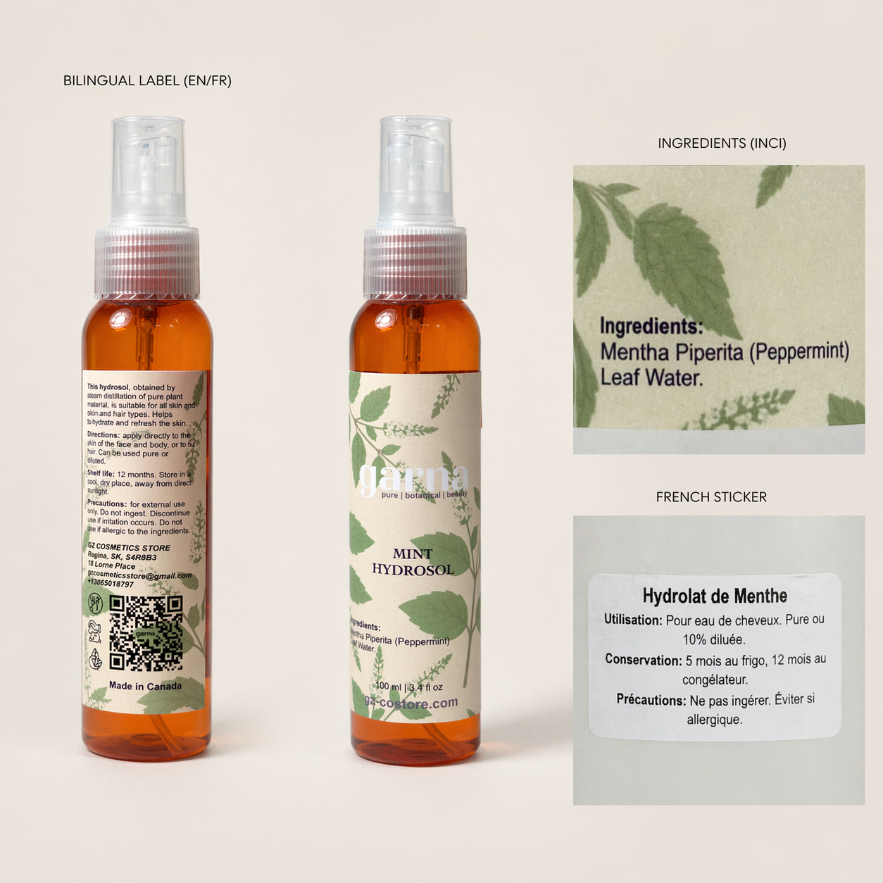 Mint Hydrosol Mist by Garna 100 ml – Botanical face & hair mist for daily use