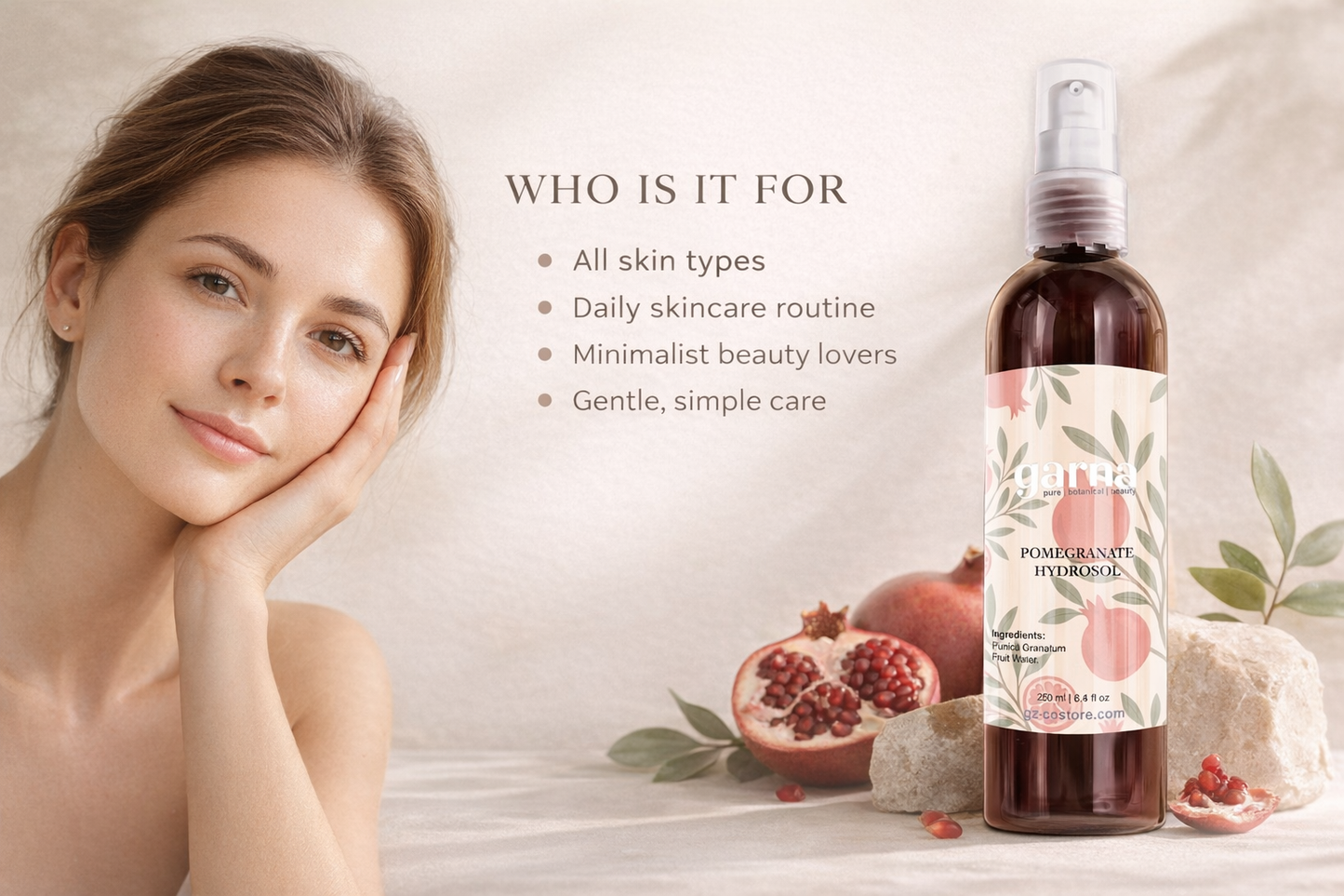 Pomegranate Hydrosol Mist by Garna – Botanical face & hair mist for daily