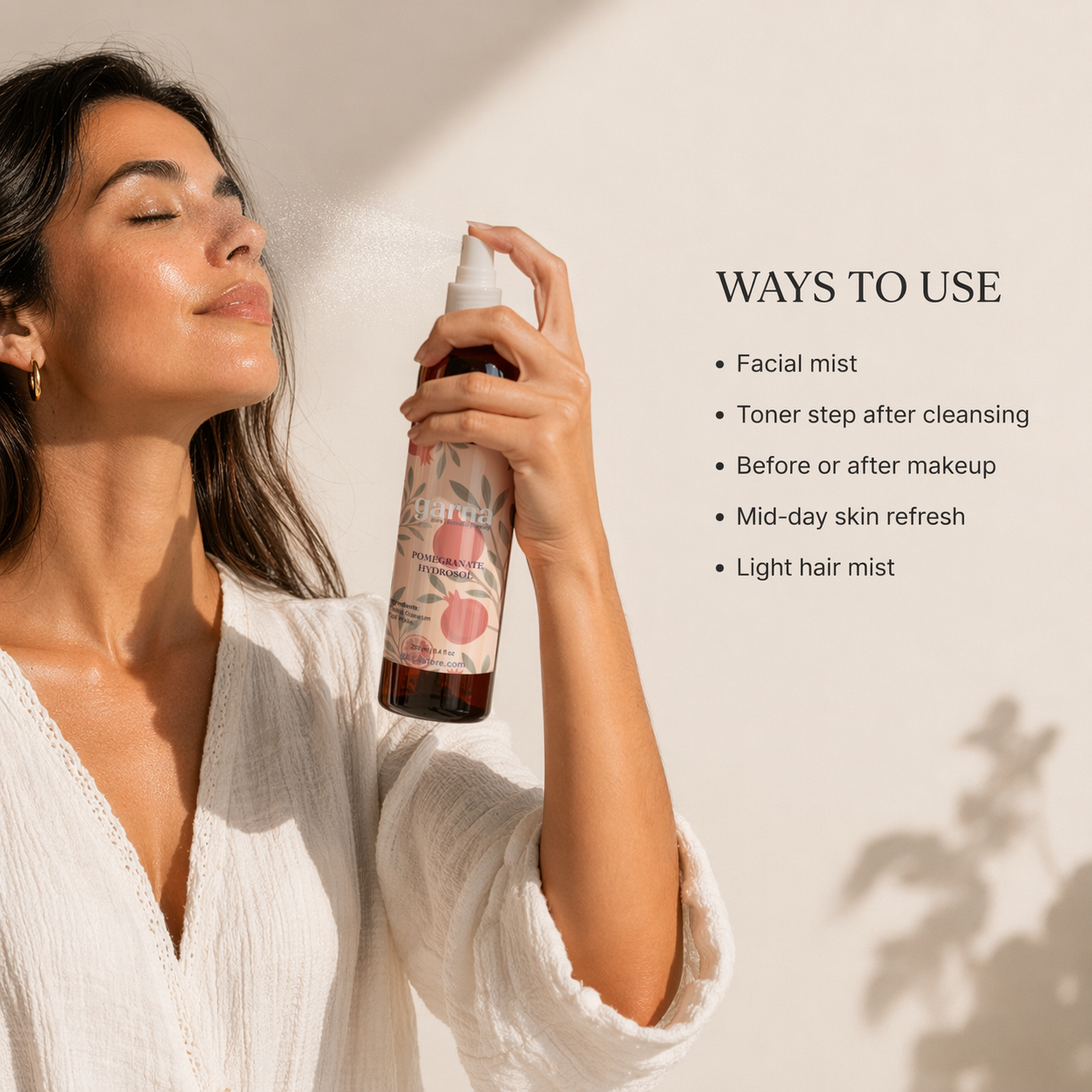 Pomegranate Hydrosol Mist by Garna – Botanical face & hair mist for daily