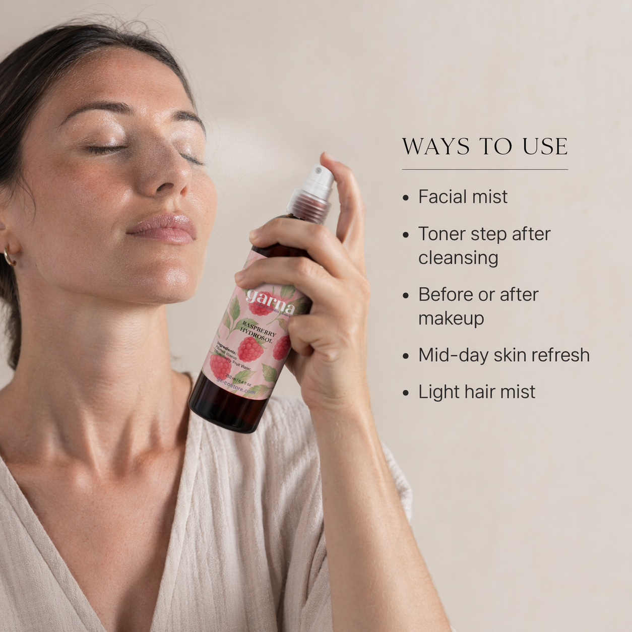 Raspberry Water 100 ml Hydrosol Mist by Garna – light botanical mist for face and hair