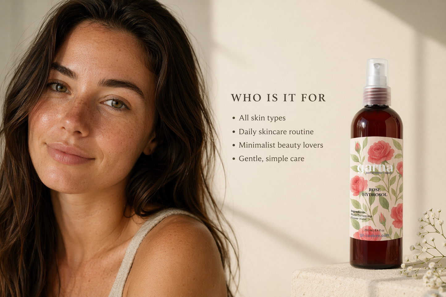Hydrolat de rose de Garna – Soin botanique pour le visage et les cheveux