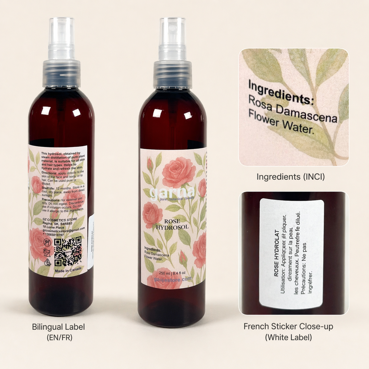 Rose Water Face Mist Spray 250 mL (8.4 fl oz) – Hydrosol Facial Toner for Skin & Hair, Single-Ingredient Rosa Damascena Flower Water, Gentle Daily Skincare