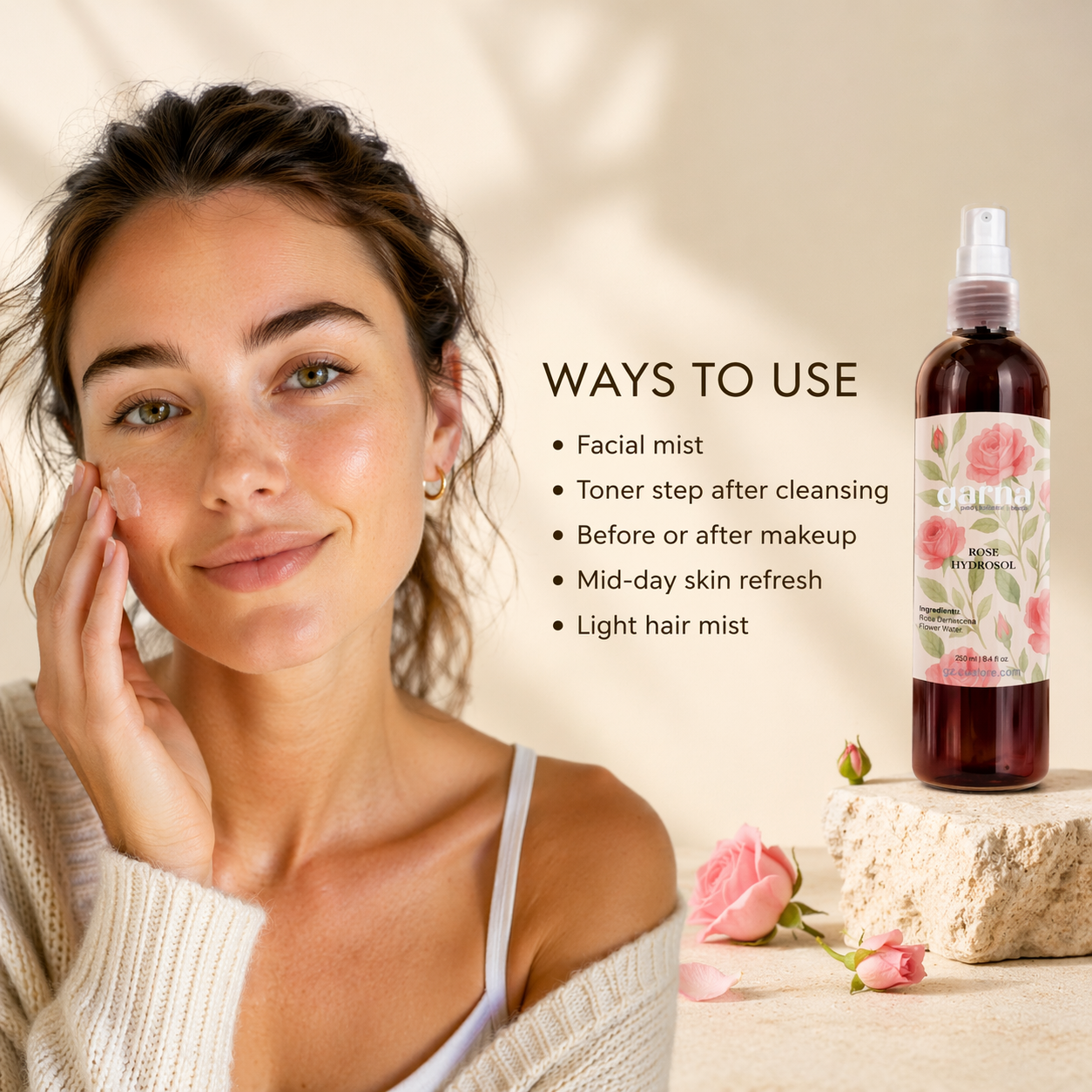 Hydrolat de rose de Garna – Soin botanique pour le visage et les cheveux