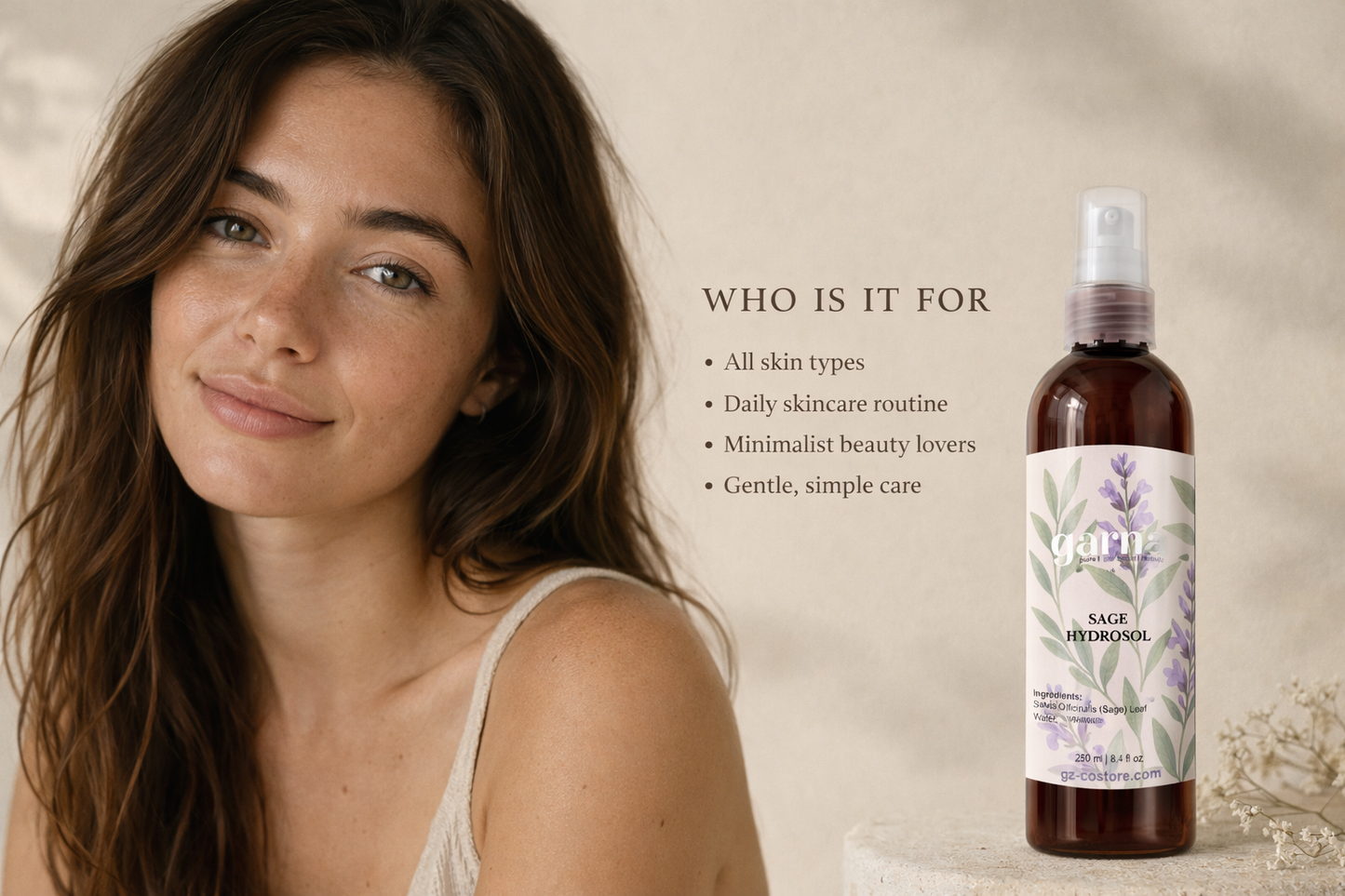Eau hydrolat de sauge de Garna – 946 ml d'eau botanique dans une simple bouteille