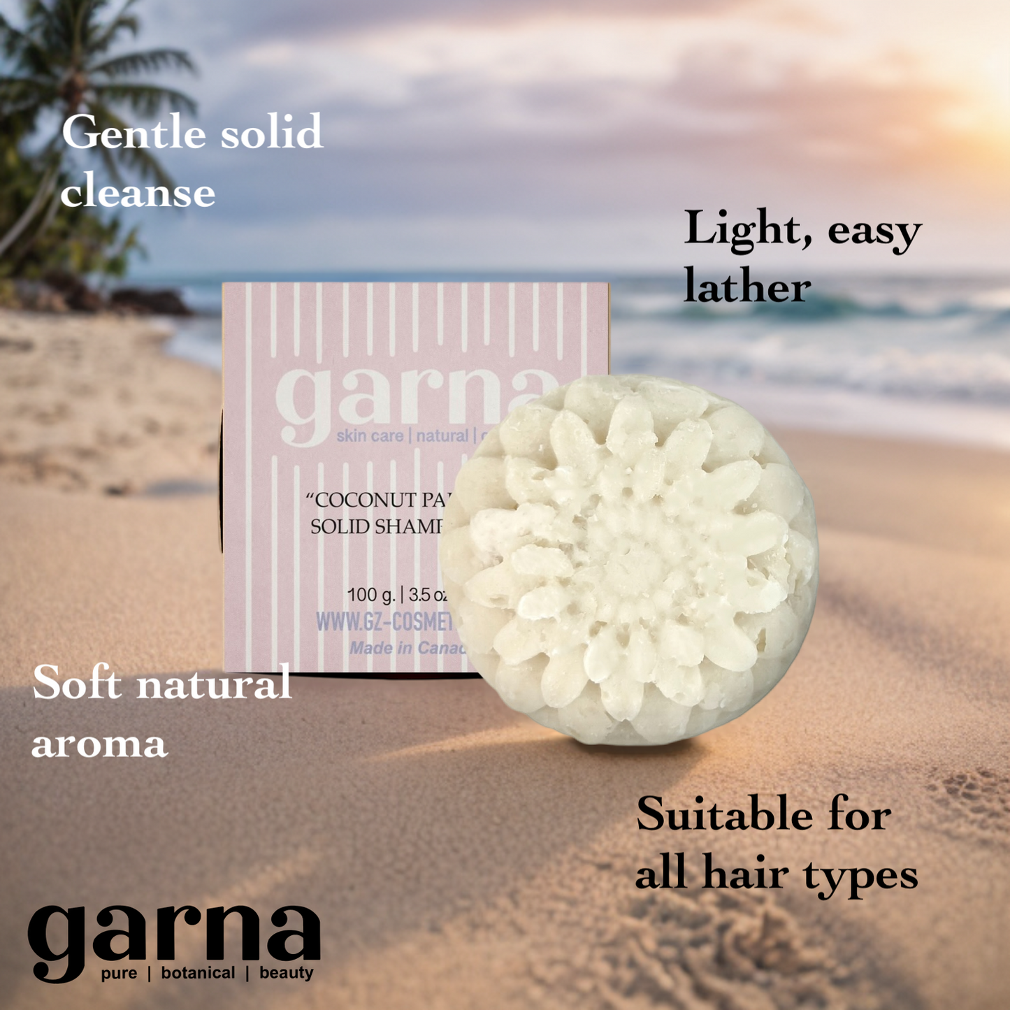 Coconut Solid Shampoo by Garna (100g) – solid shampoo bar, photo 3