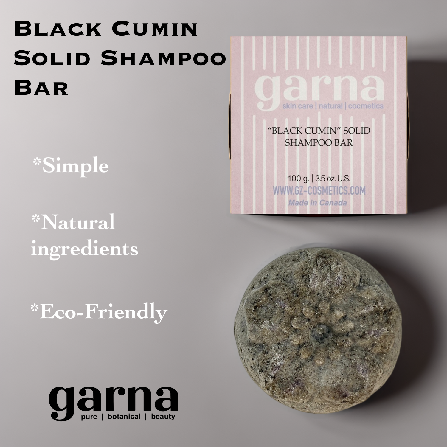 Black Cumin Solid Shampoo by Garna (100g) – solid shampoo bar, photo 2