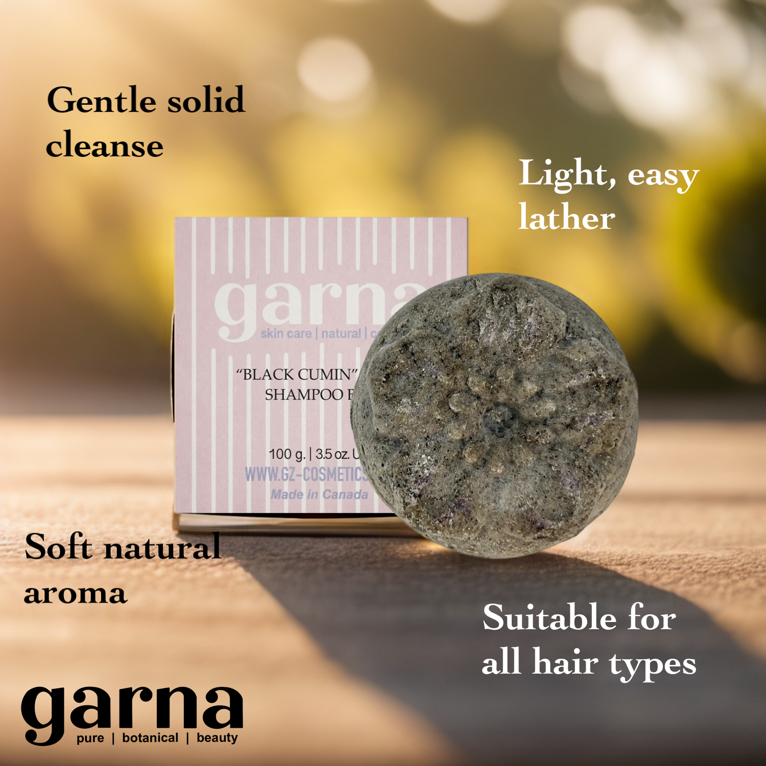 Black Cumin Solid Shampoo by Garna (100g) – solid shampoo bar, photo 3