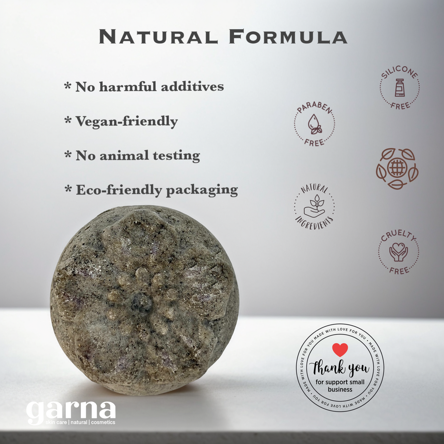 Garna Black Cumin Solid Shampoo Bar - 100g/3.5 oz, Natural, Vegan, Eco-Friendly, 50+ Washes