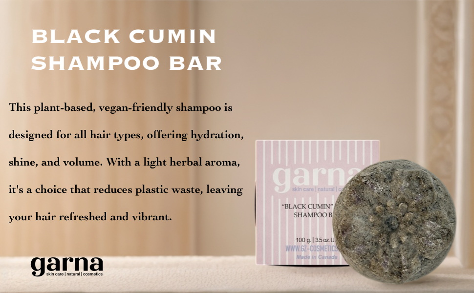 Garna Black Cumin Solid Shampoo Bar - 100g/3.5 oz, Natural, Vegan, Eco-Friendly, 50+ Washes