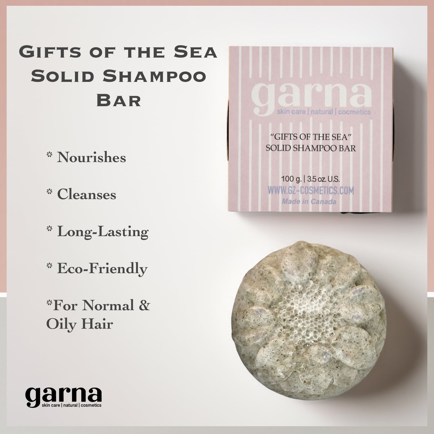 Garna Gifts of the Sea Solid Shampoo Bar - 100g/3.5 oz, for Normal & Oily Hair Care