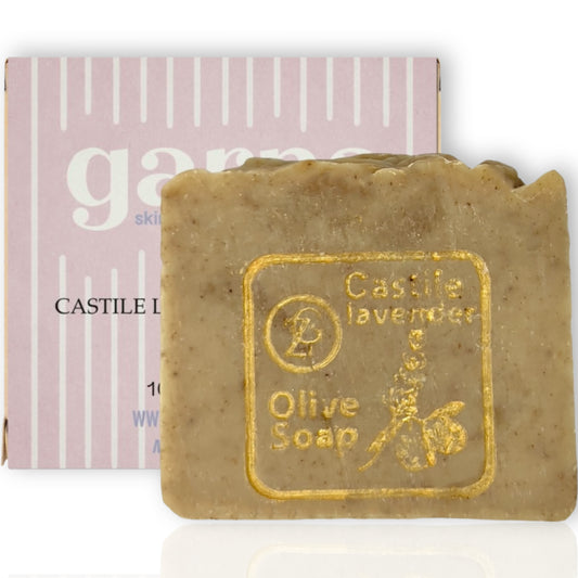 Savon en barre à la lavande de Castille Garna 100g Barre de savon de Castille à la lavande 100g | Savon artisanal à l’huile d’olive pour peaux sensibles | Exfoliant doux | Respectueux de l'environnement | Fabriqué au Canada 