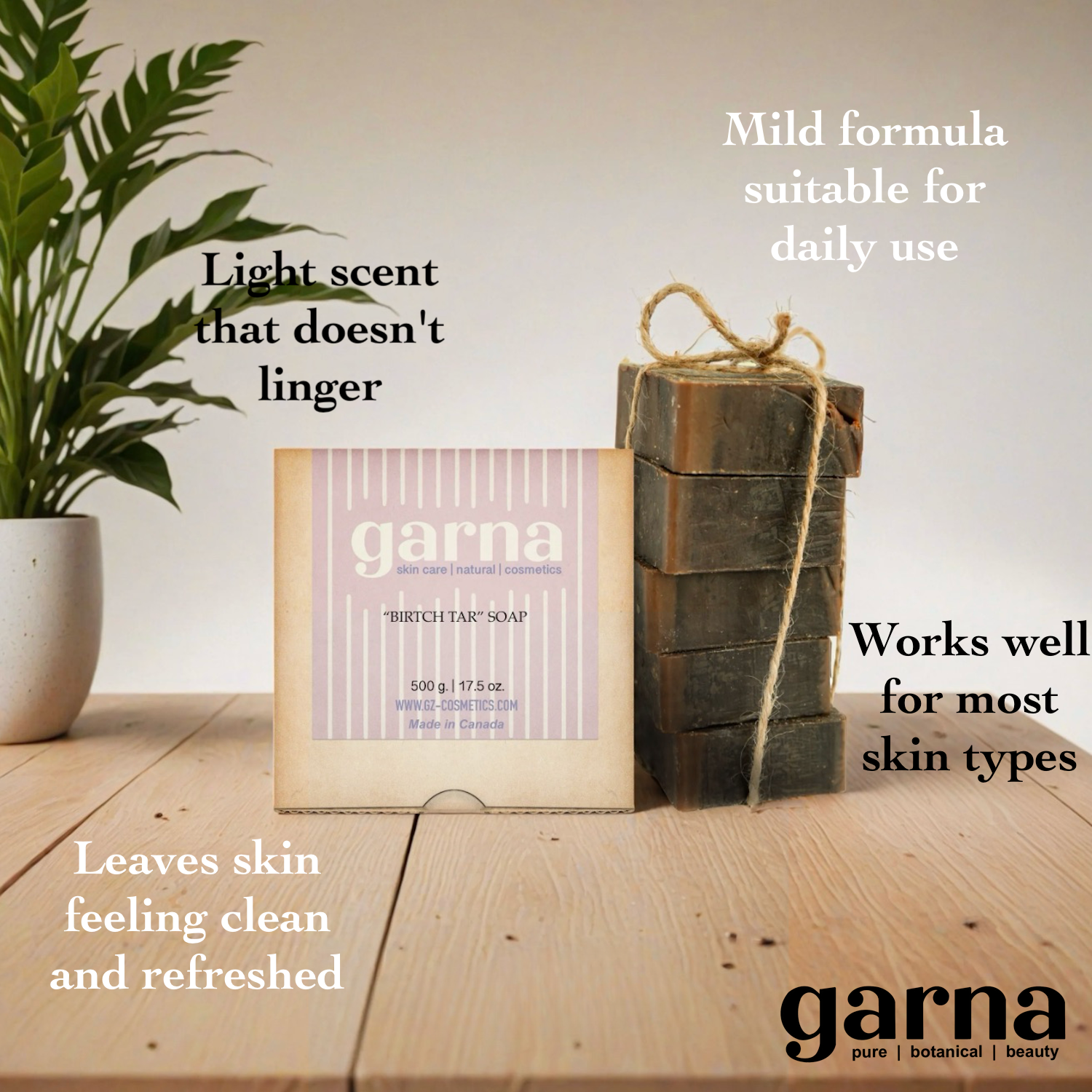 Birch Tar Soap by Garna (500g), handmade soap – smoky, woodsy scent, photo 3