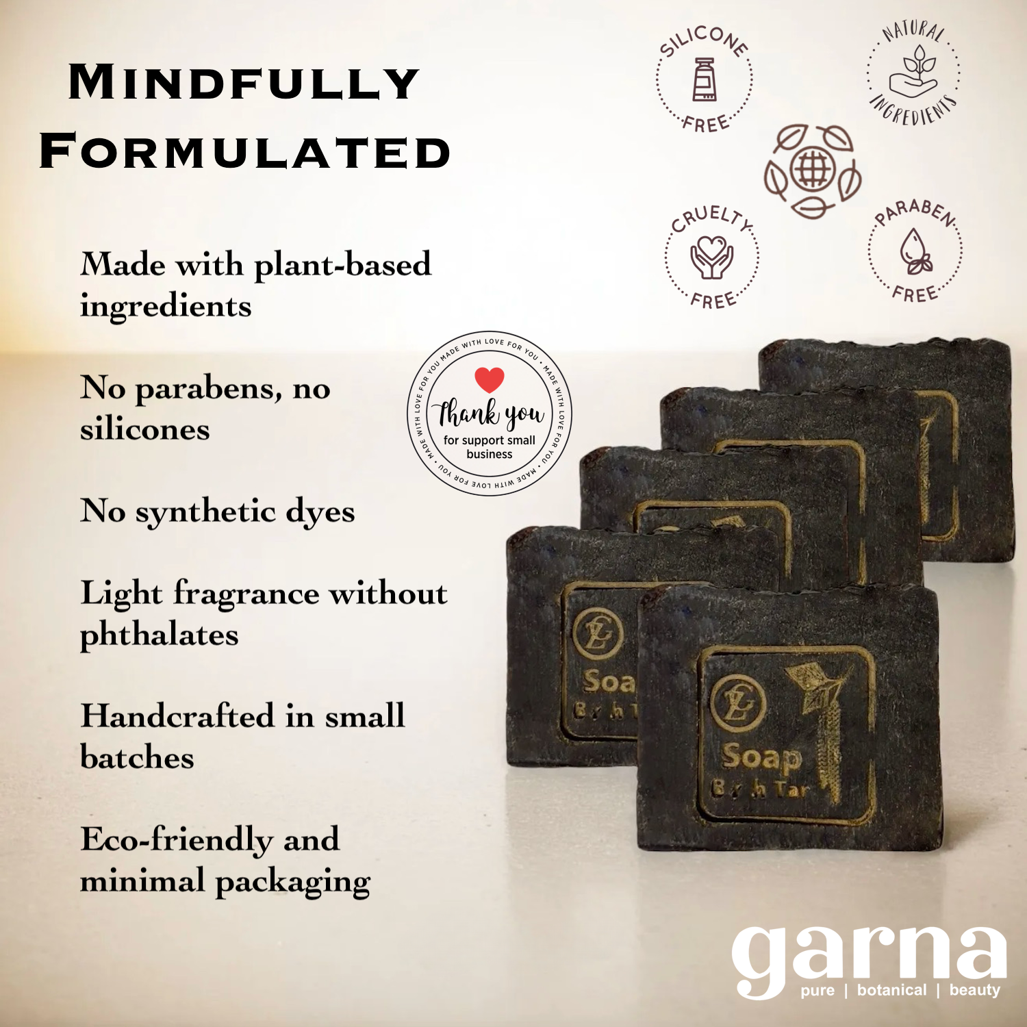 Birch Tar Soap by Garna (500g), handmade soap – smoky, woodsy scent, photo 5