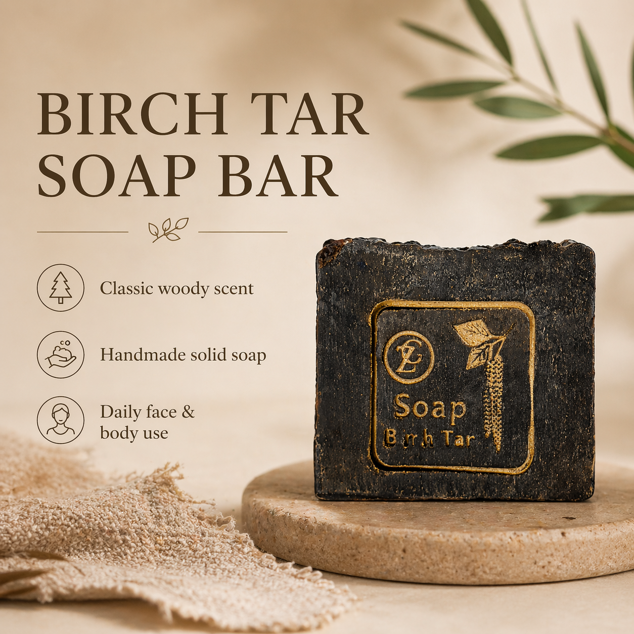 Savon au goudron de bouleau de Garna – Savon artisanal au parfum boisé et fumé profond