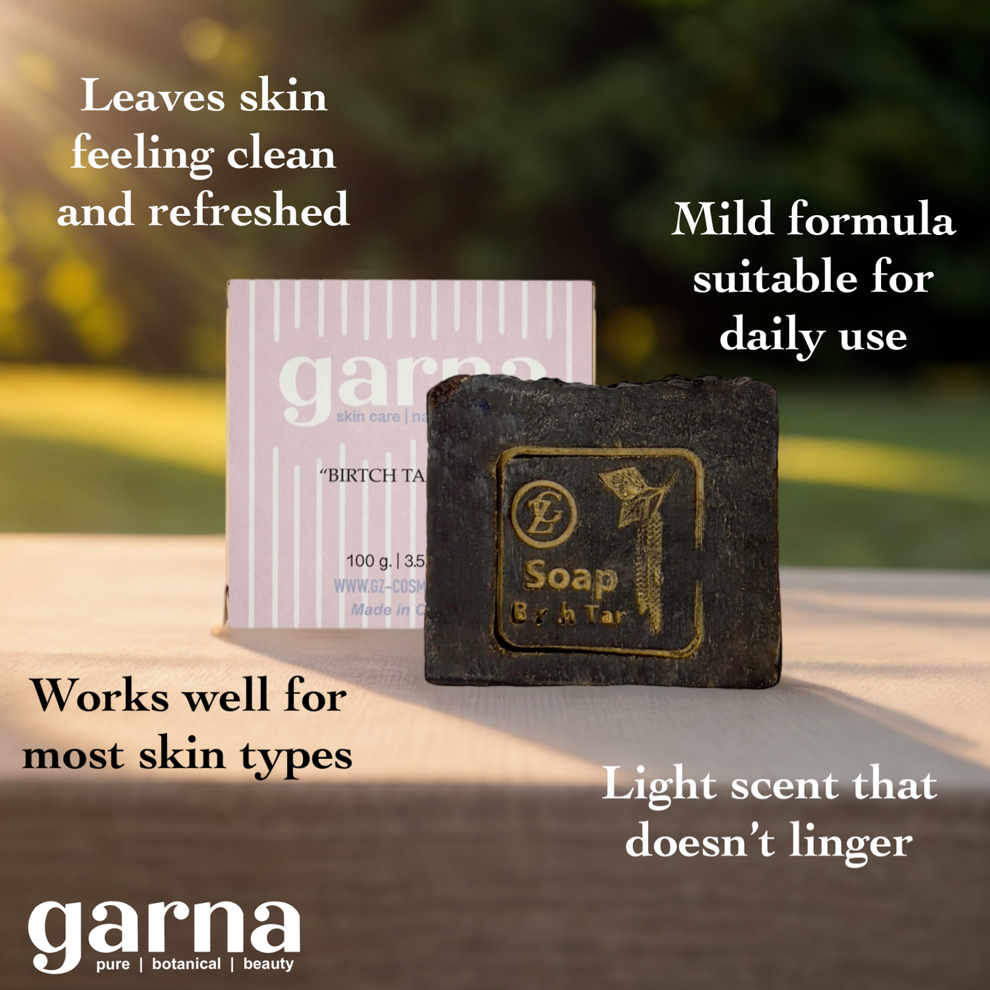 Birch Tar Soap Bar by Garna, handmade bar soap – smoky, woodsy scent, photo 3