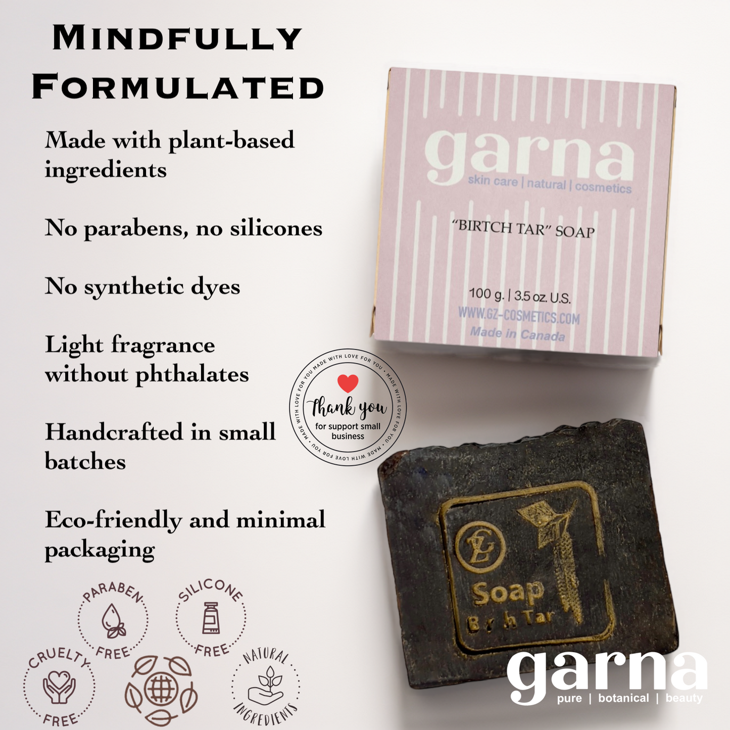 Birch Tar Soap Bar by Garna, handmade bar soap – smoky, woodsy scent, photo 6