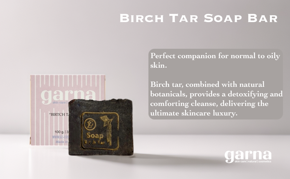 Garna Birch Tar Soap Bar 3.5 oz: Plant-based Cleanser for Normal to Oily Skin