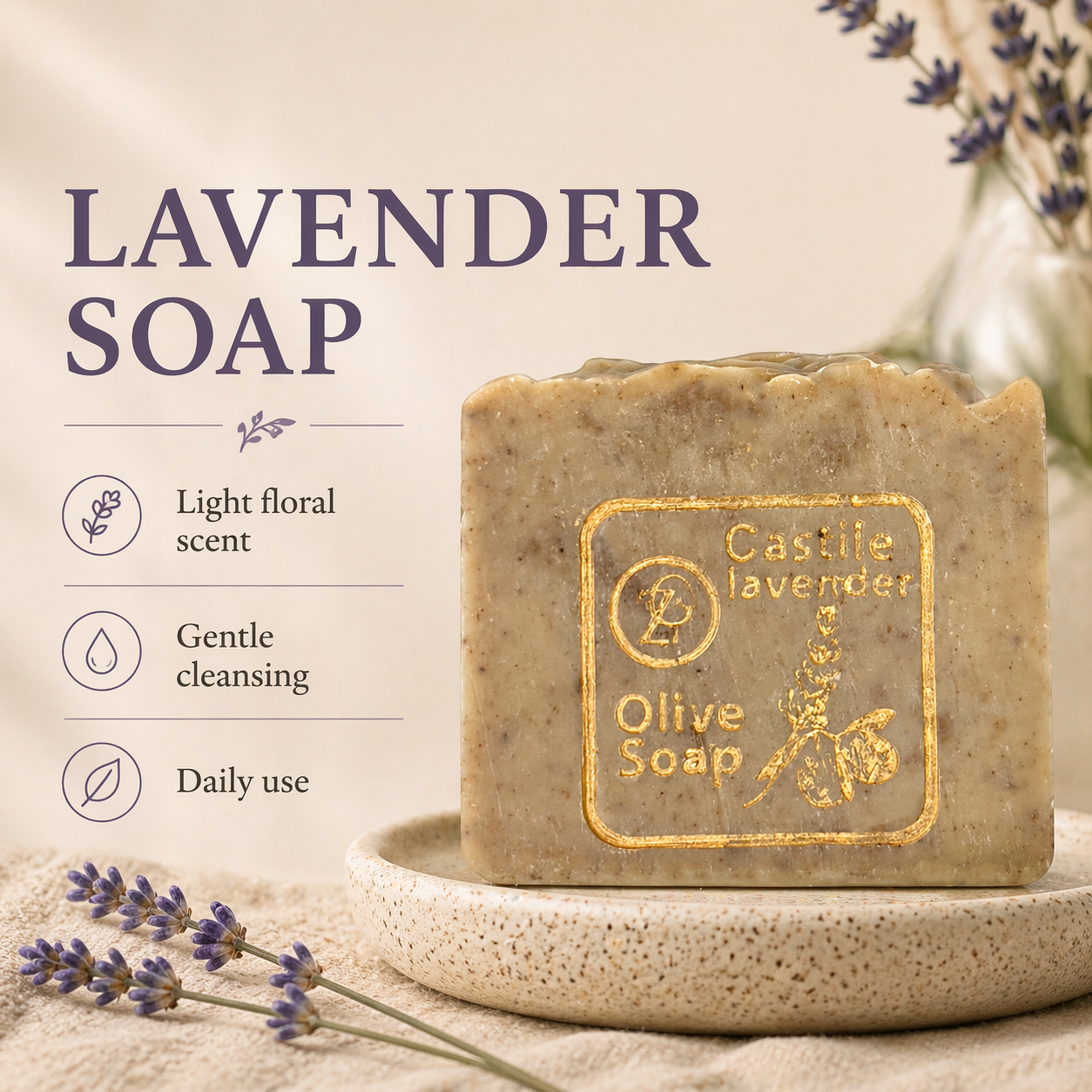 Lavender Castile Soap Bar by Garna – Handmade bar soap for daily use