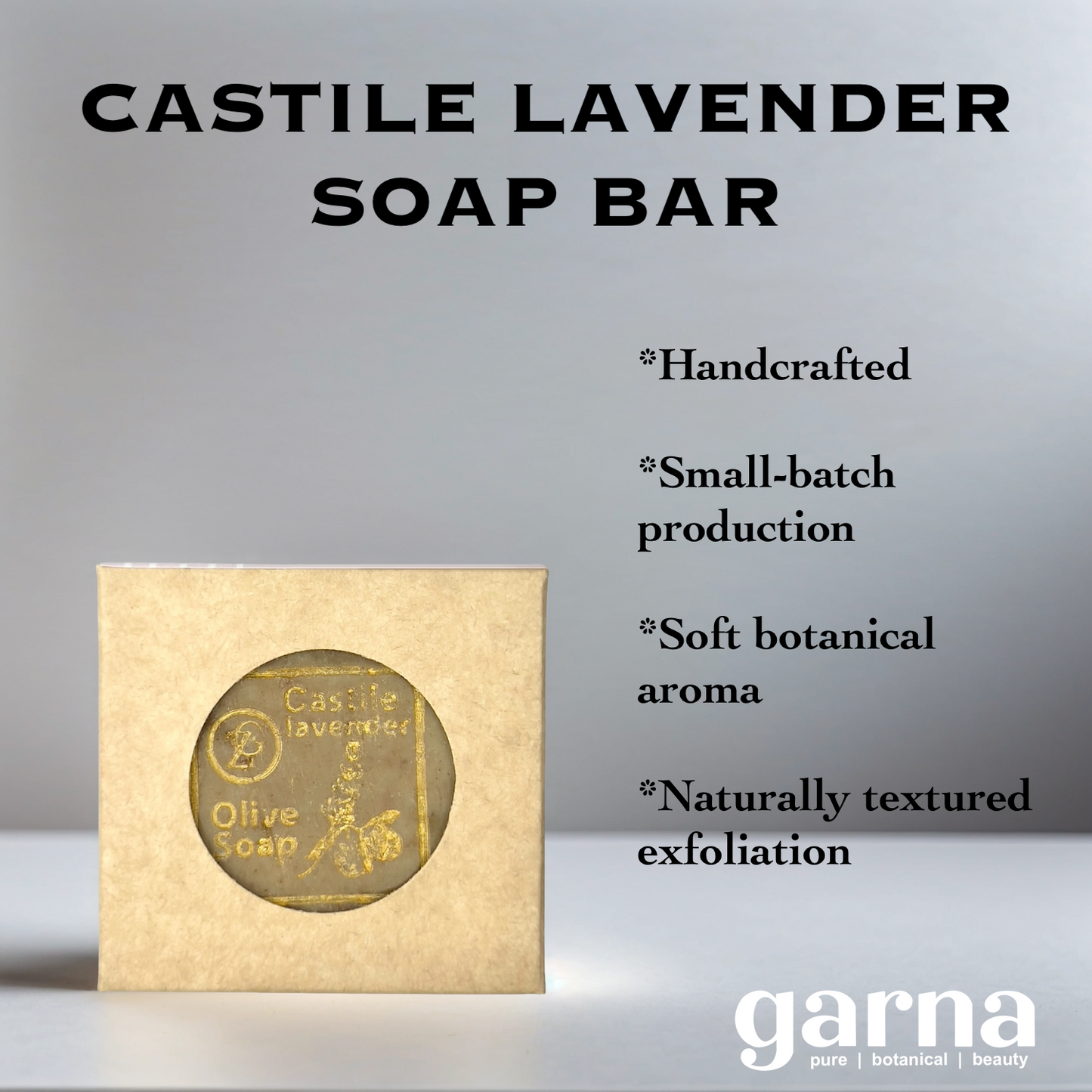 Lavender Castile Soap Bar by Garna, handmade bar soap with soft lavender scent – photo 2