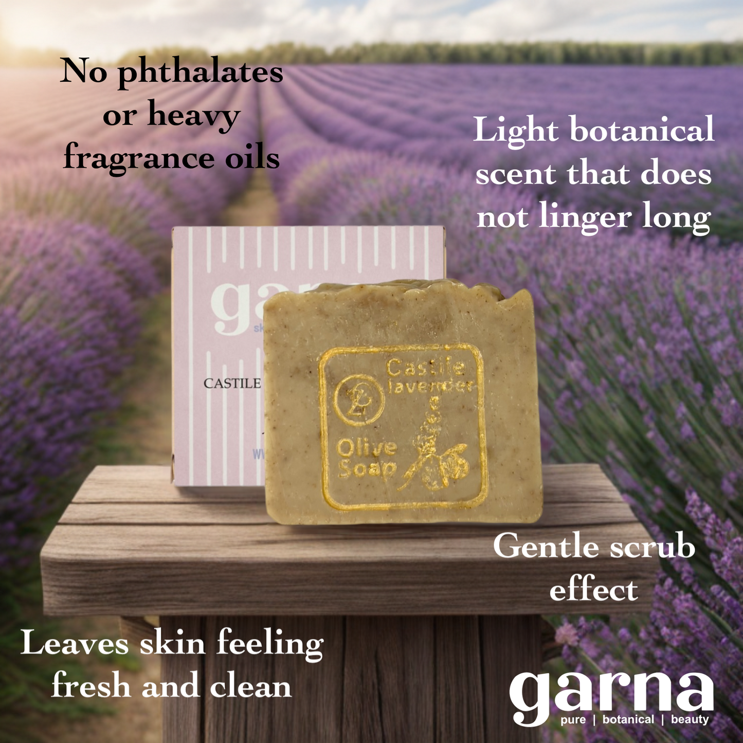 Lavender Castile Soap Bar by Garna, handmade bar soap with soft lavender scent – photo 3