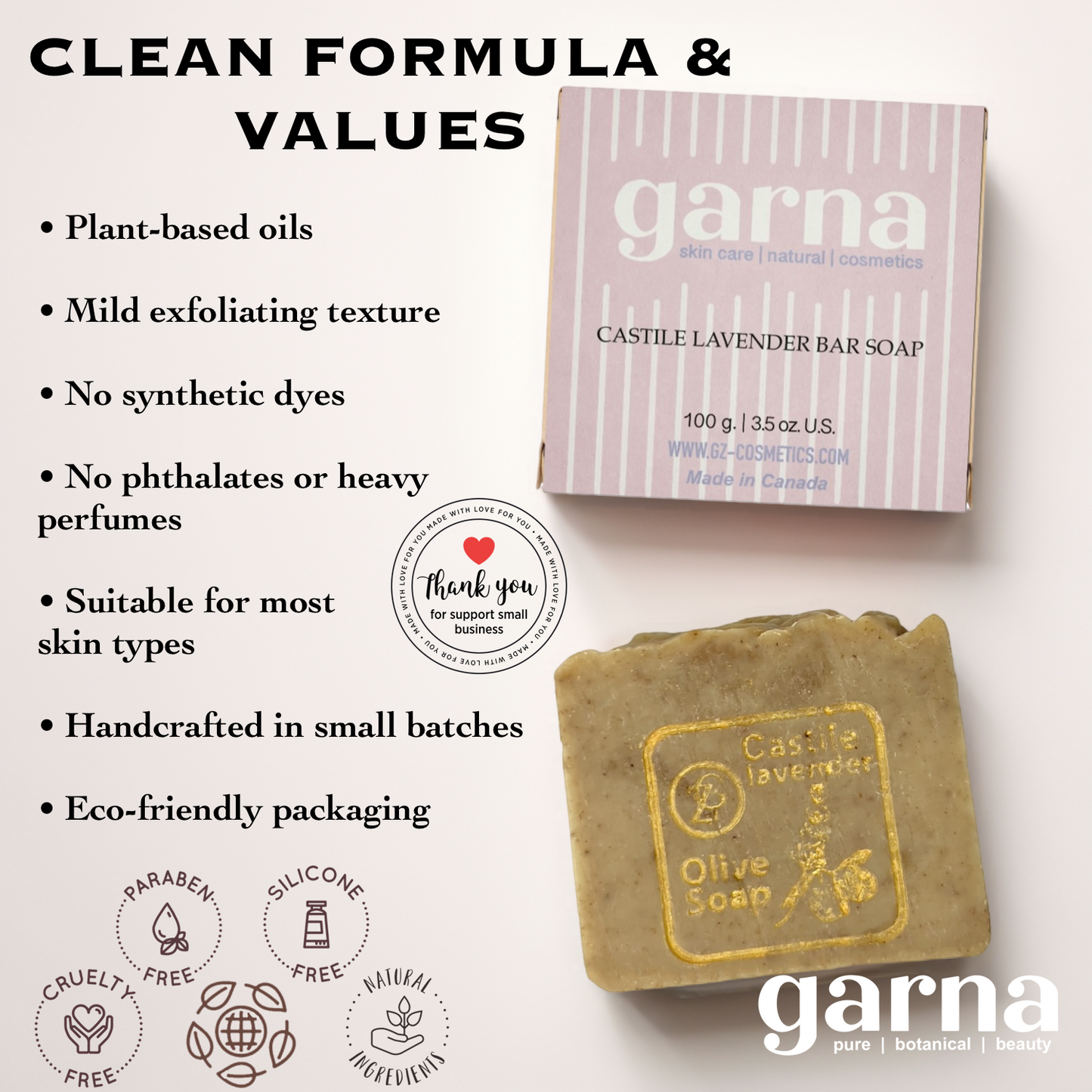 Lavender Castile Soap Bar by Garna, handmade bar soap with soft lavender scent – photo 5