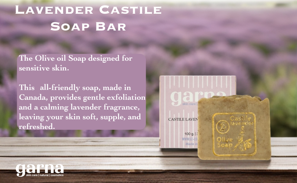 Garna Lavender Castile Soap Bar 3.5 oz: Handcrafted Pure Gentle Exfoliation & Nourishment