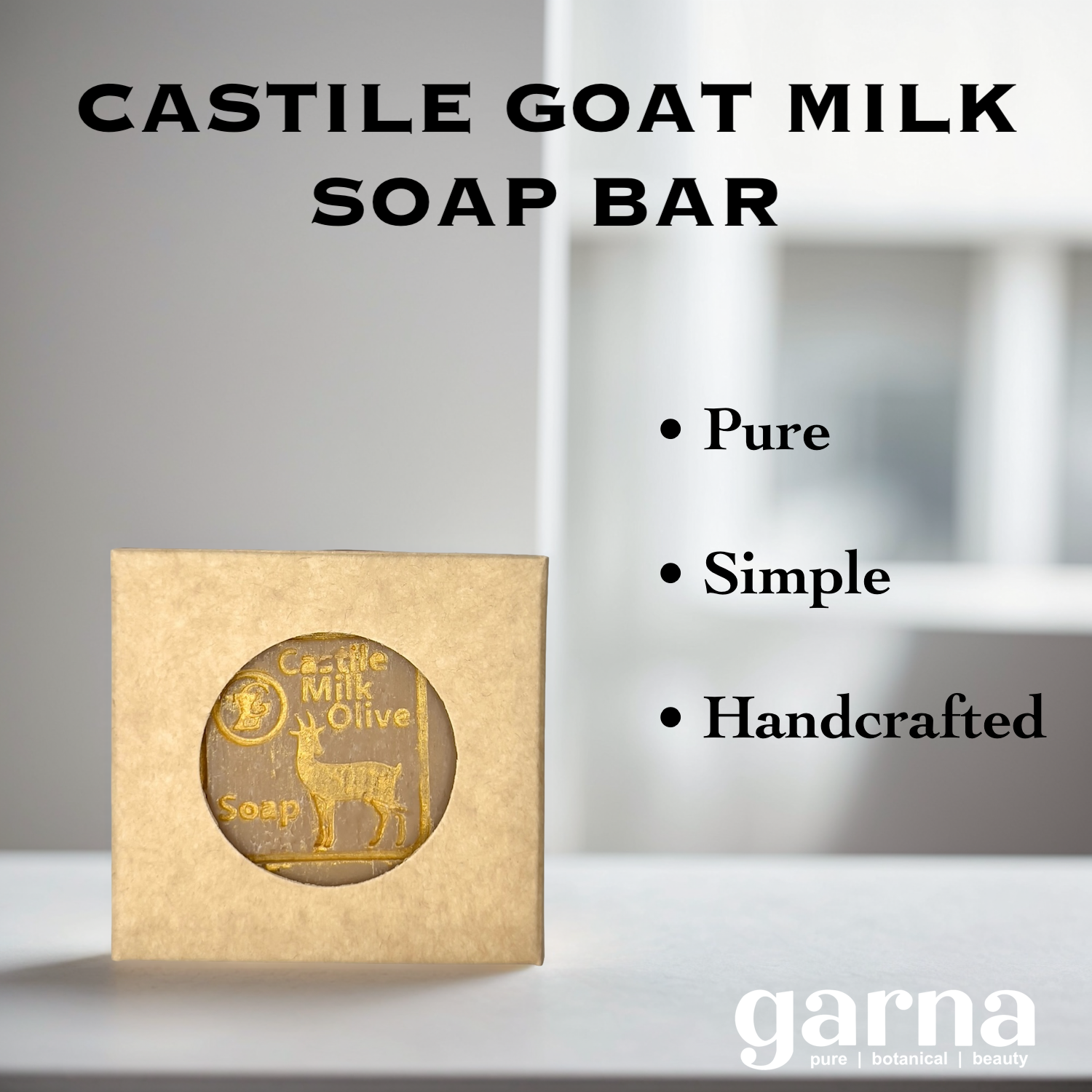 Goat Milk Castile Soap Bar by Garna, handmade bar soap with fresh, clean scent – photo 2