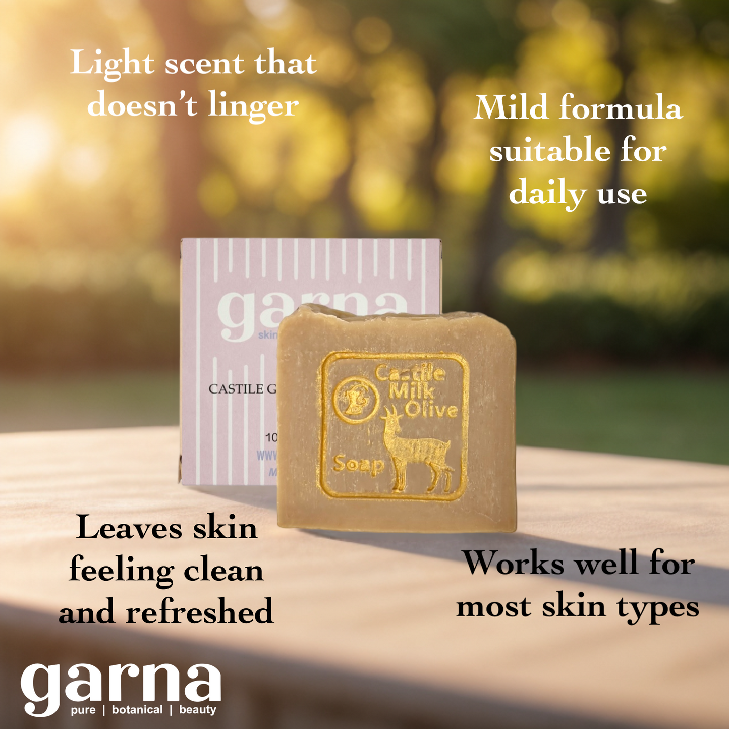 Goat Milk Castile Soap Bar by Garna, handmade bar soap with fresh, clean scent – photo 3
