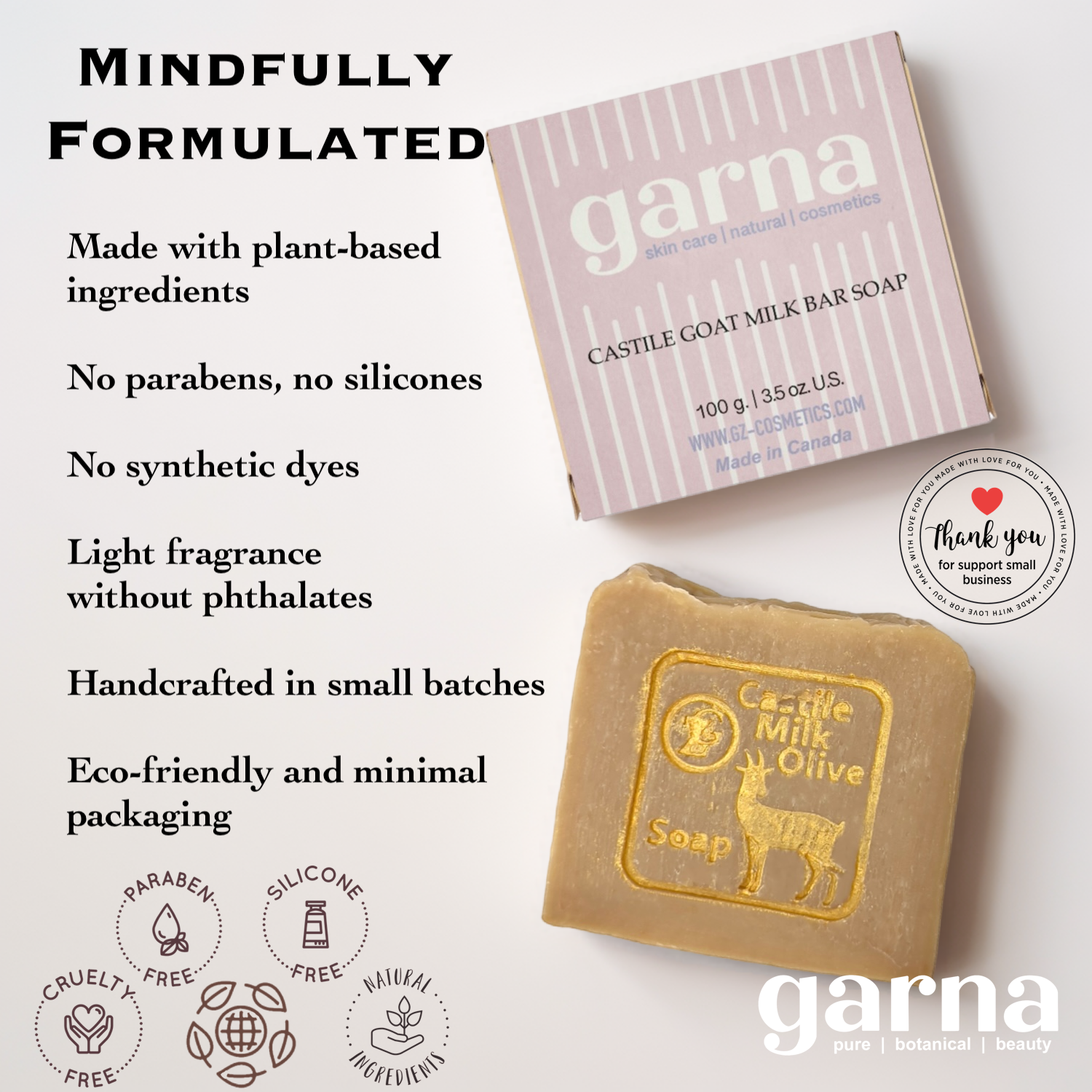 Goat Milk Castile Soap Bar by Garna, handmade bar soap with fresh, clean scent – photo 5