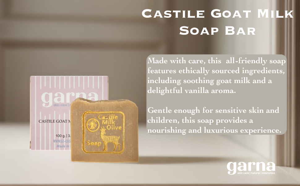 Garna Castile Goat Milk Soap Bar 3.5 oz: Men’s and Women’s Soap, Sulfate-Free Body Cleanser