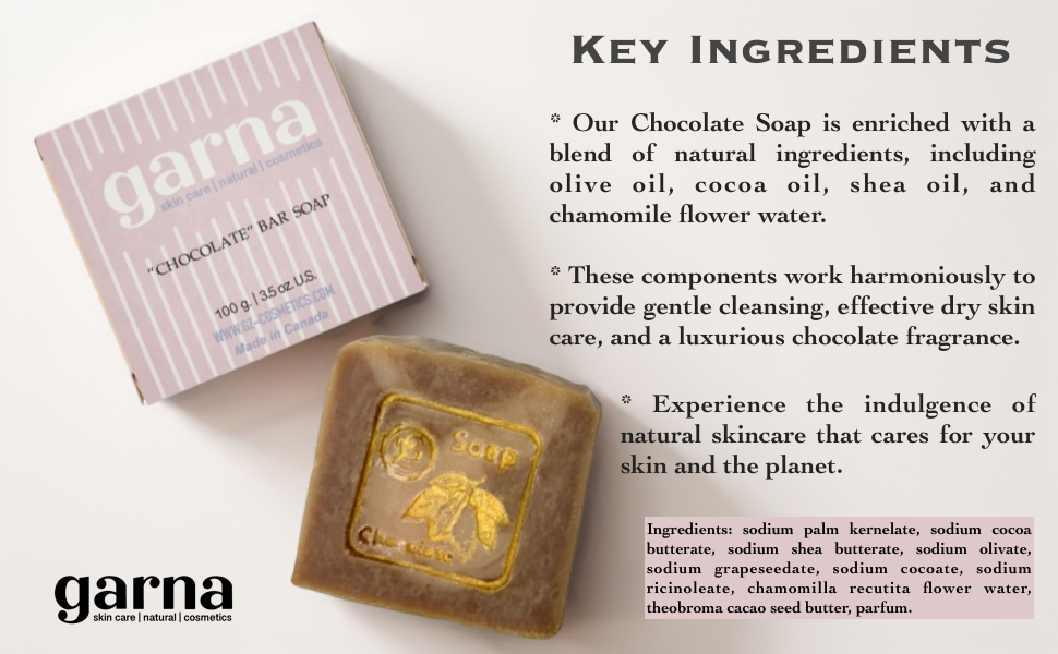 Garna Chocolate Scented Soap Bar 3.5 oz Moisturizing and Gentle Formula