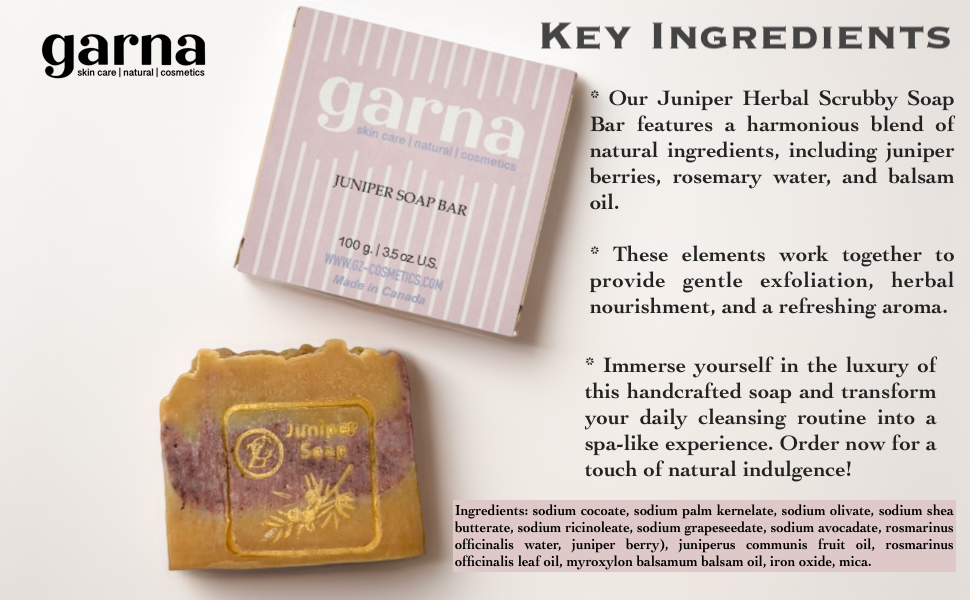 Garna Juniper Scrubby Soap Bar 3.5 oz: Handcrafted Body Wash for Luxurious Skin Care Rituals