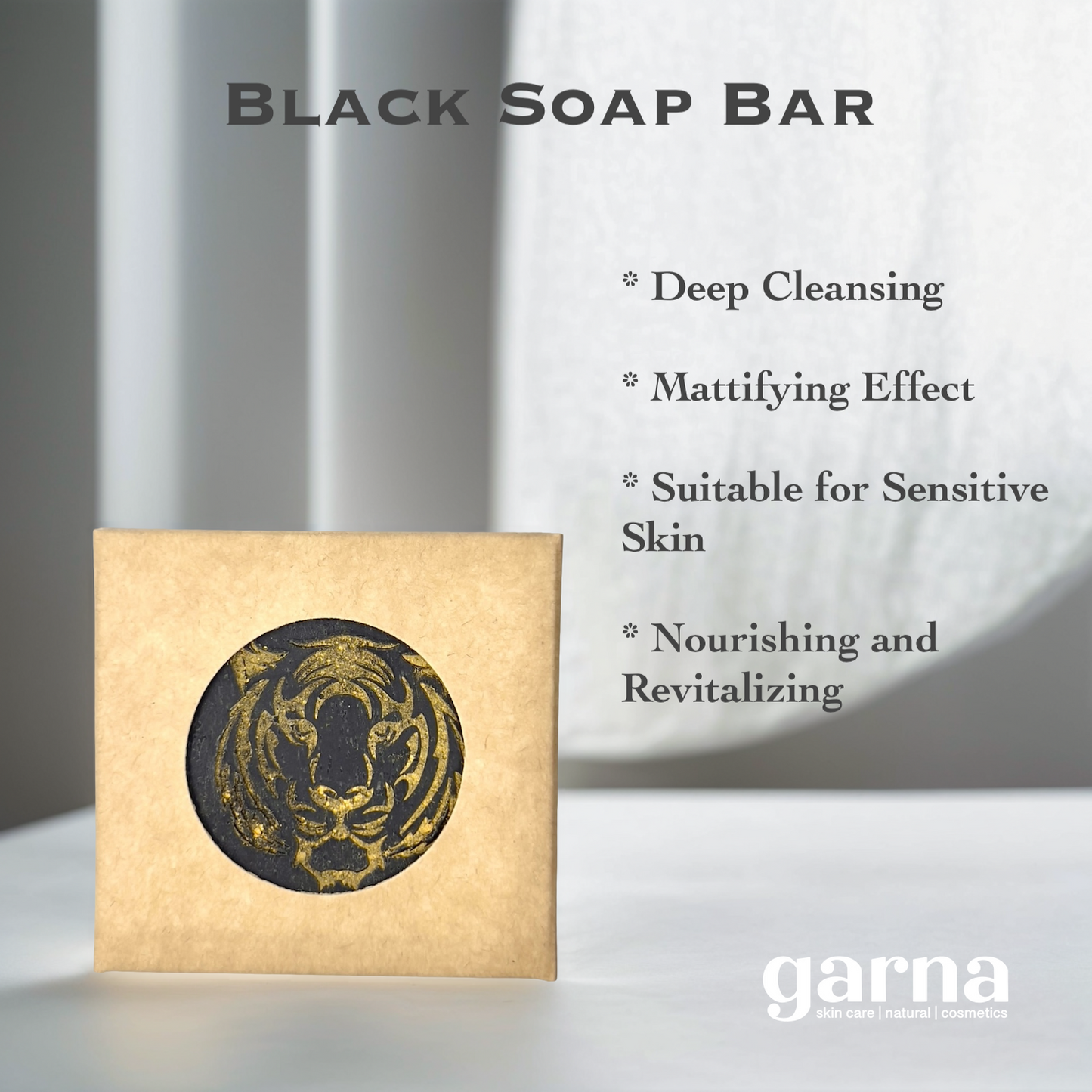 Garna Charcoal African Black Soap Bar 3.5 oz: Deep Cleansing & Detox with Premium Essential Oils