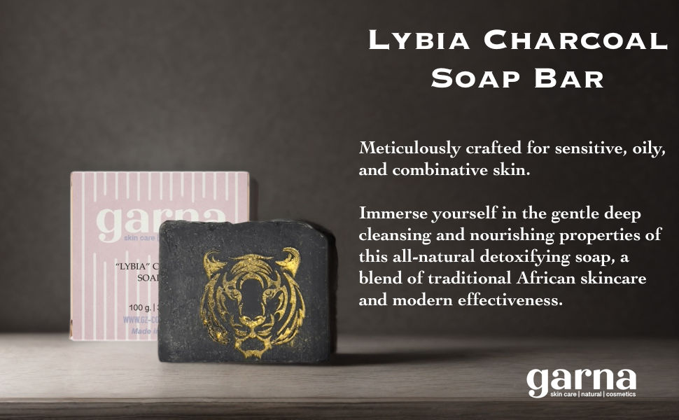 Barre de savon au charbon de bois Lybia de Garna's 100 g | Savon noir africain | Nettoyage doux en profondeur pour les peaux sensibles | Savon détoxifiant doux et respectueux de l'environnement