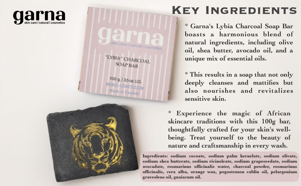 Garna Charcoal African Black Soap Bar 3.5 oz: Deep Cleansing & Detox with Premium Essential Oils