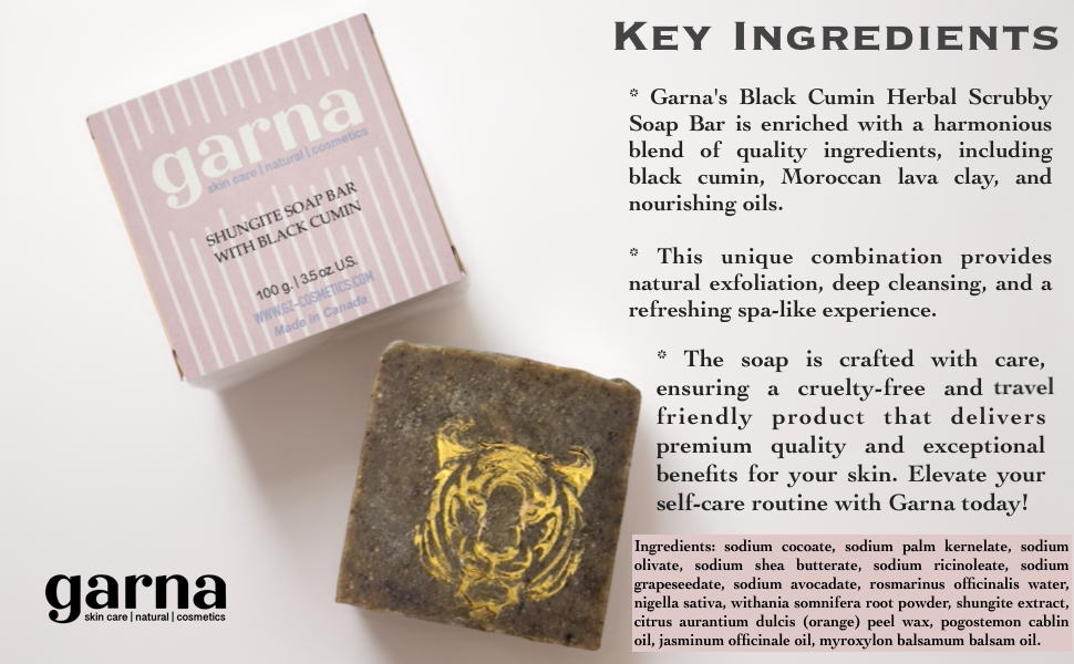 Garna Shungite with Black Cumin Soap Bar 3.5 oz: Exfoliating Scrub with Black Seed Oil