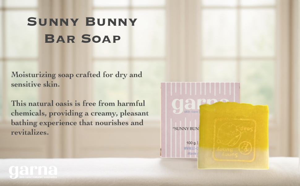 Garna Sunny Bunny Bar Soap 3.5 oz: Gentle Kids Bar Soap with Tangerine & Woody Scent, Ideal for Dry & Sensitive Skin, with Premium Essential Oils