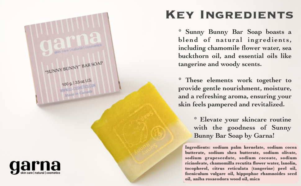 Garna Sunny Bunny Bar Soap 3.5 oz: Gentle Kids Bar Soap with Tangerine & Woody Scent, Ideal for Dry & Sensitive Skin, with Premium Essential Oils