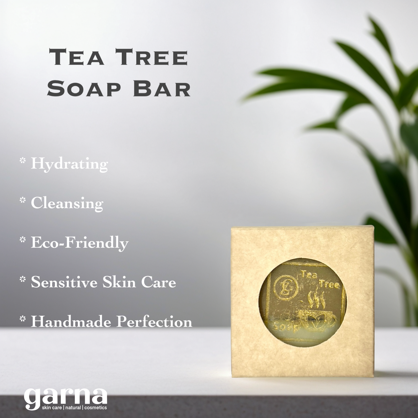 Garna Tea Tree Soap Bar 3.5 oz Body Wash Cleanser, All Skin Types, Ideal for Oily Skin, Handcrafted with Premium Essential Oils