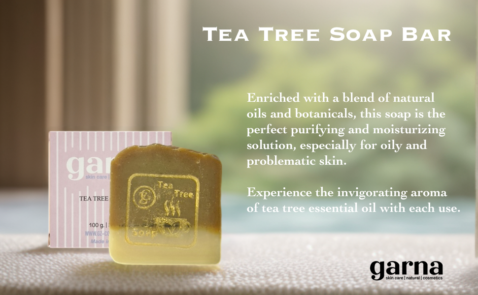 Garna Tea Tree Soap Bar 3.5 oz Body Wash Cleanser, All Skin Types, Ideal for Oily Skin, Handcrafted with Premium Essential Oils