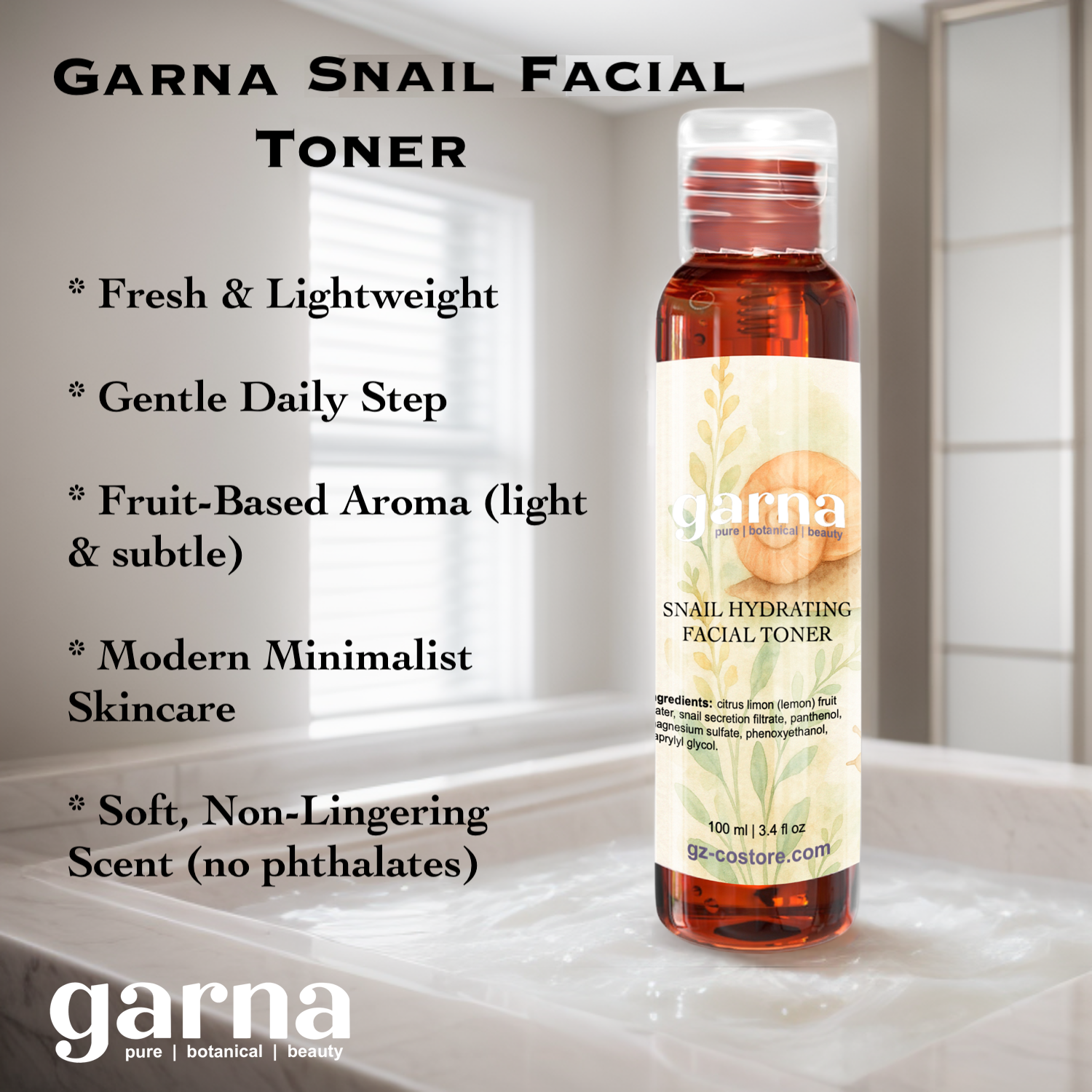 Snail mucin facial toner by Garna, 100 ml skincare toner – photo 2
