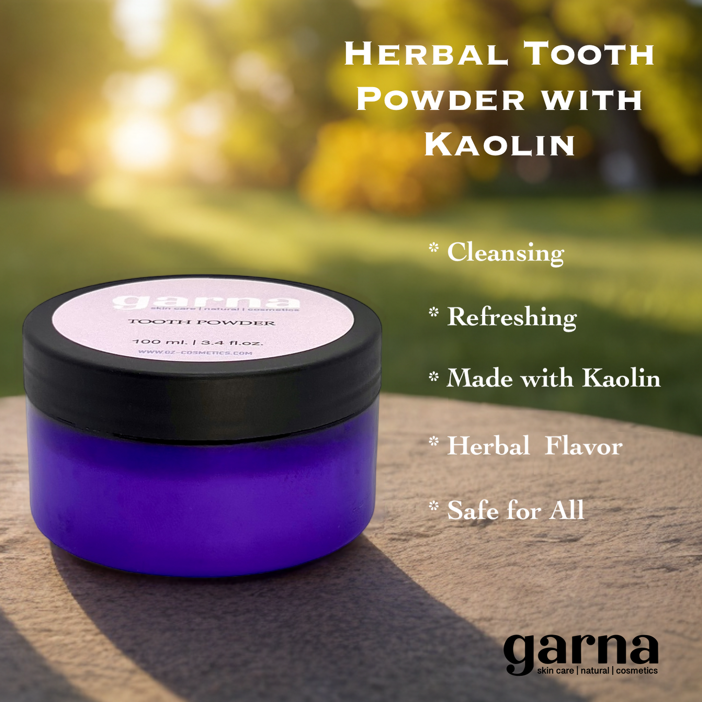 Garna Tooth Powder with Kaolin 3.4 fl oz: Plant-Based Dental Care for All Family, Gluten & Fluoride-Free