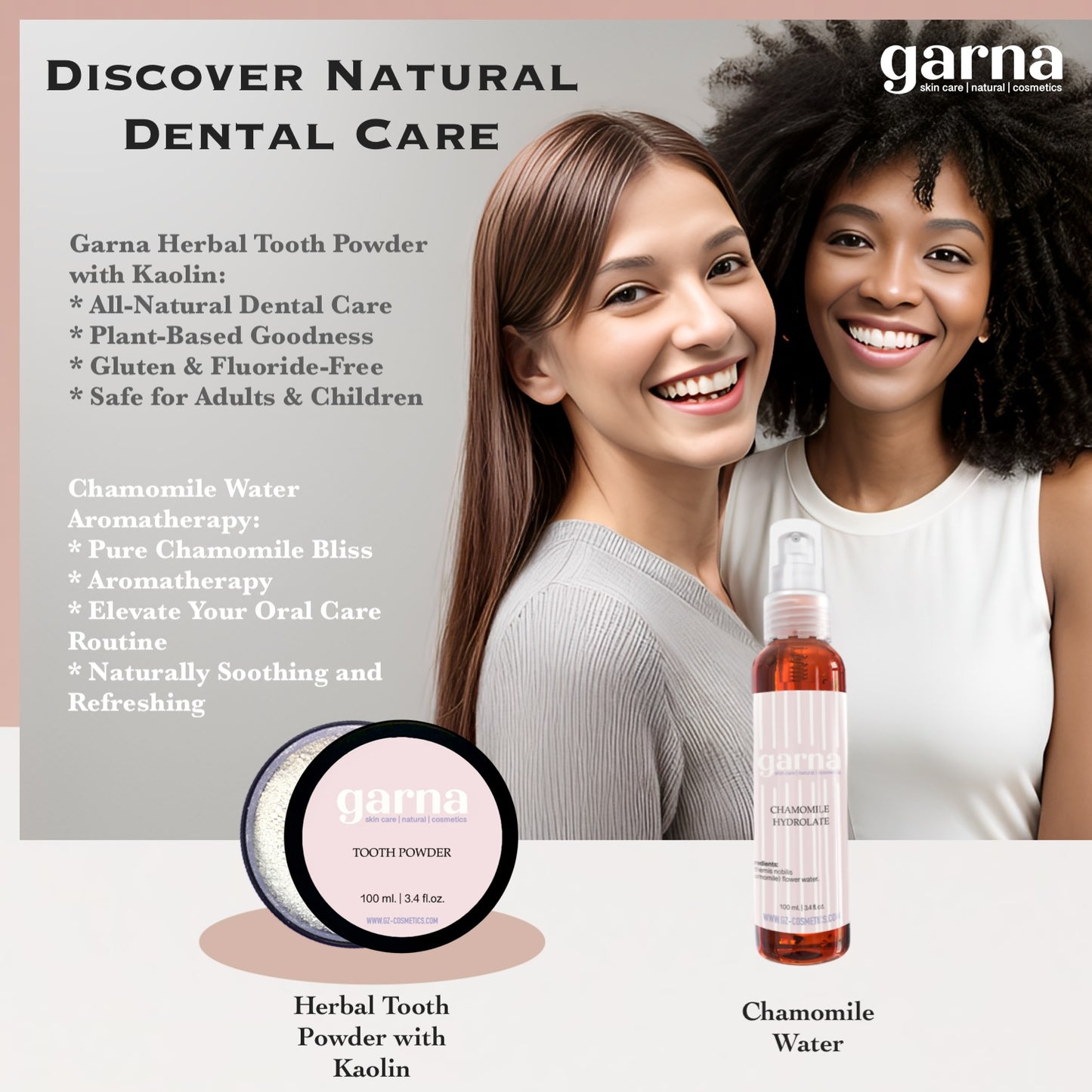 Garna Tooth Powder with Kaolin 3.4 fl oz: Plant-Based Dental Care for All Family, Gluten & Fluoride-Free