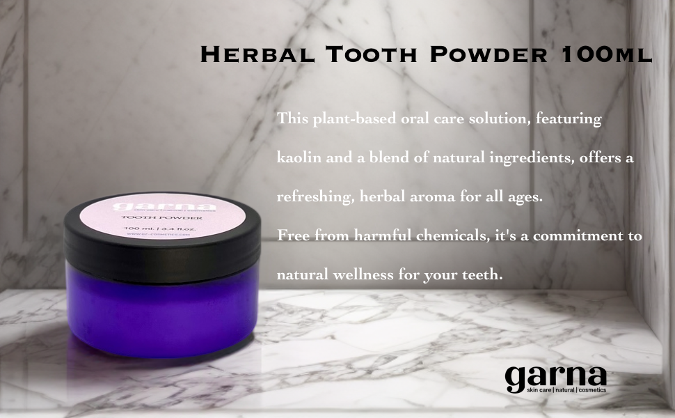 Garna Tooth Powder with Kaolin 3.4 fl oz: Plant-Based Dental Care for All Family, Gluten & Fluoride-Free